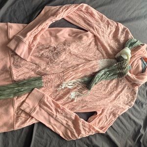 Pink Lace Zip Up with Matching Scarf